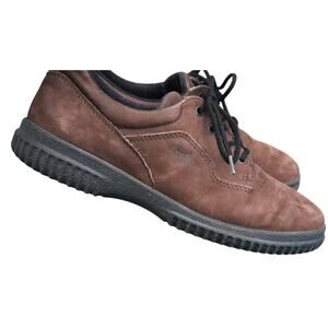 Ecco Soft Women 37 6.5 Brown Nubuck Leather Lace Up Oxford Comfort Walking Shoes
